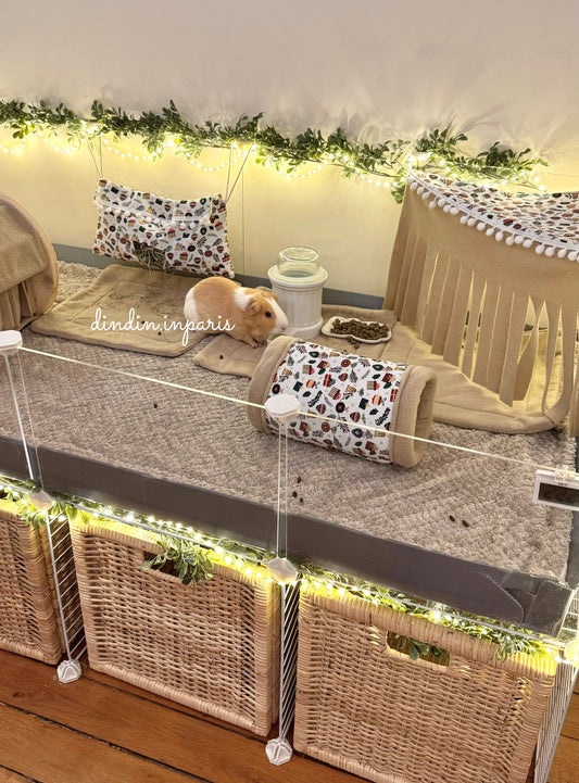 Beige Christmas piggy cage set edition limited, forest, hay bag, tunnel, cushions